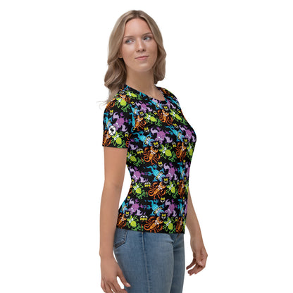 Bat, scorpion, lizard and frog fighting over an unlucky fly All-over print Women's T-shirt. Side view