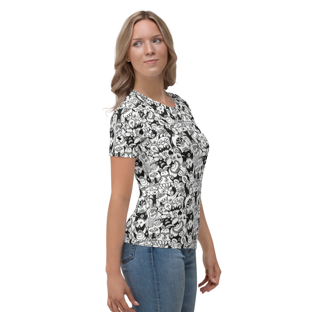 Black and white cool doodles art All over print Women's T-shirt. Right view