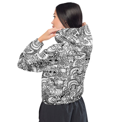 Fill your world with cool doodles Women’s cropped windbreaker. Back view