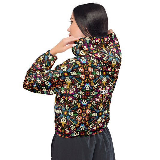 Day of the dead Mexican holiday Women’s cropped windbreaker. Back view