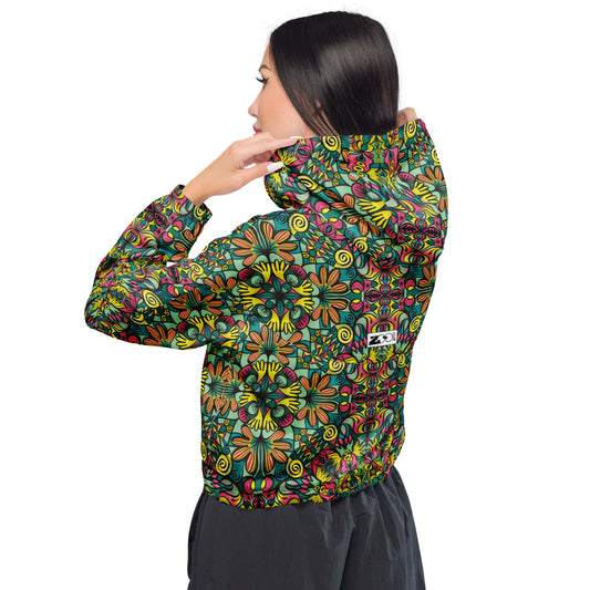 Exploring Jungle Oddities: Inspiration from the Fascinating Wildflowers of the Tropics. Women’s cropped windbreaker. Back view