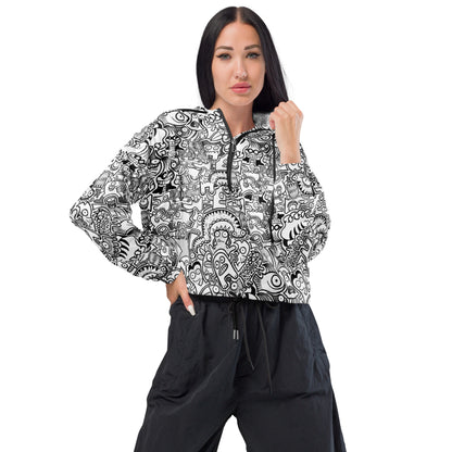 Fill your world with cool doodles Women’s cropped windbreaker. Front view