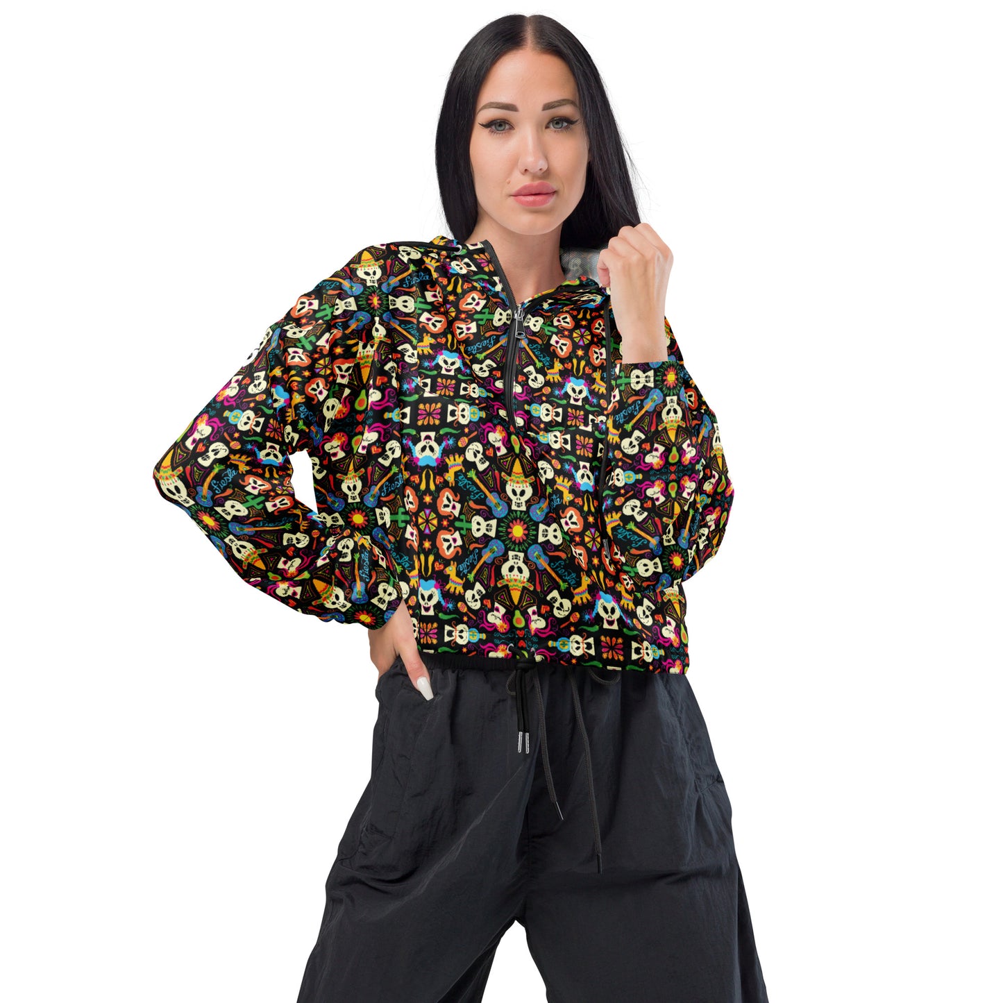 Day of the dead Mexican holiday Women’s cropped windbreaker. Front view