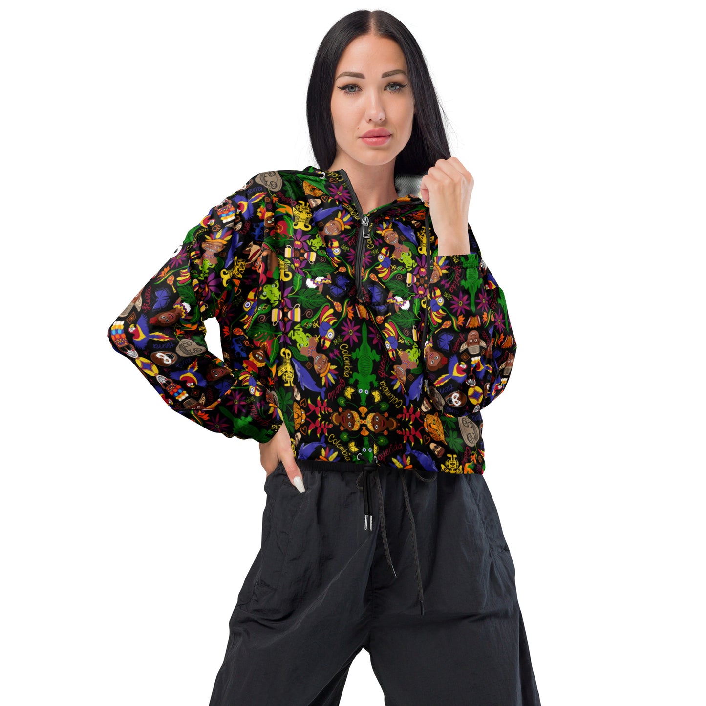 Colombia, the charm of a magical country Women’s cropped windbreaker. Front view