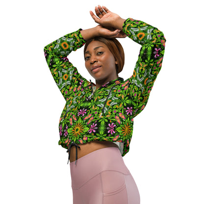 Magical garden full of flowers and insects Women’s cropped windbreaker. Lifestyle