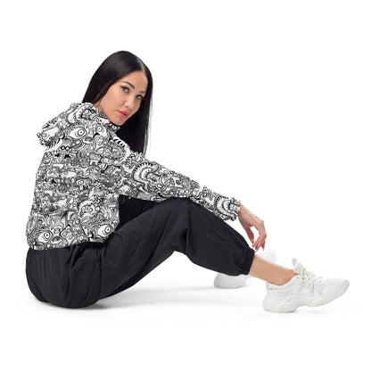 Fill your world with cool doodles Women’s cropped windbreaker. Lifestyle