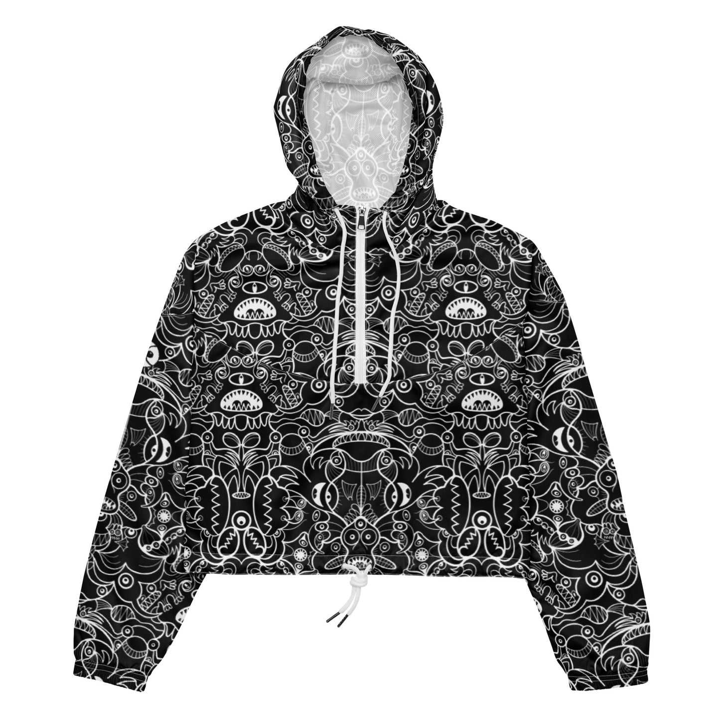The powerful dark side of the Doodle world Women’s cropped windbreaker. Front view