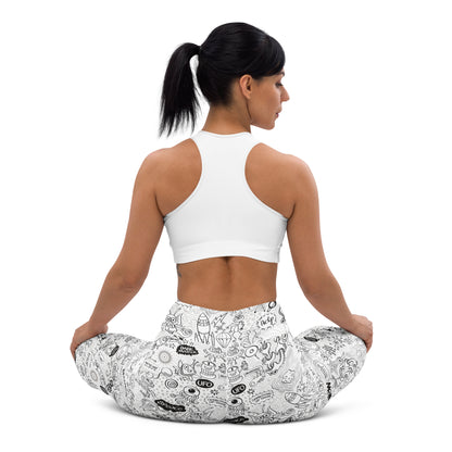 Celebrating the most comprehensive Doodle art of the universe Yoga Leggings. Back view