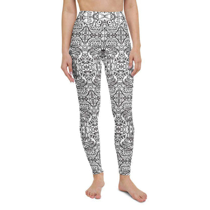 Brush style doodle critters Yoga Leggings. Front view
