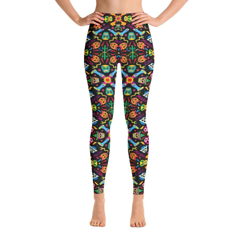 Mexican wrestling colorful party Yoga Leggings-Yoga leggings