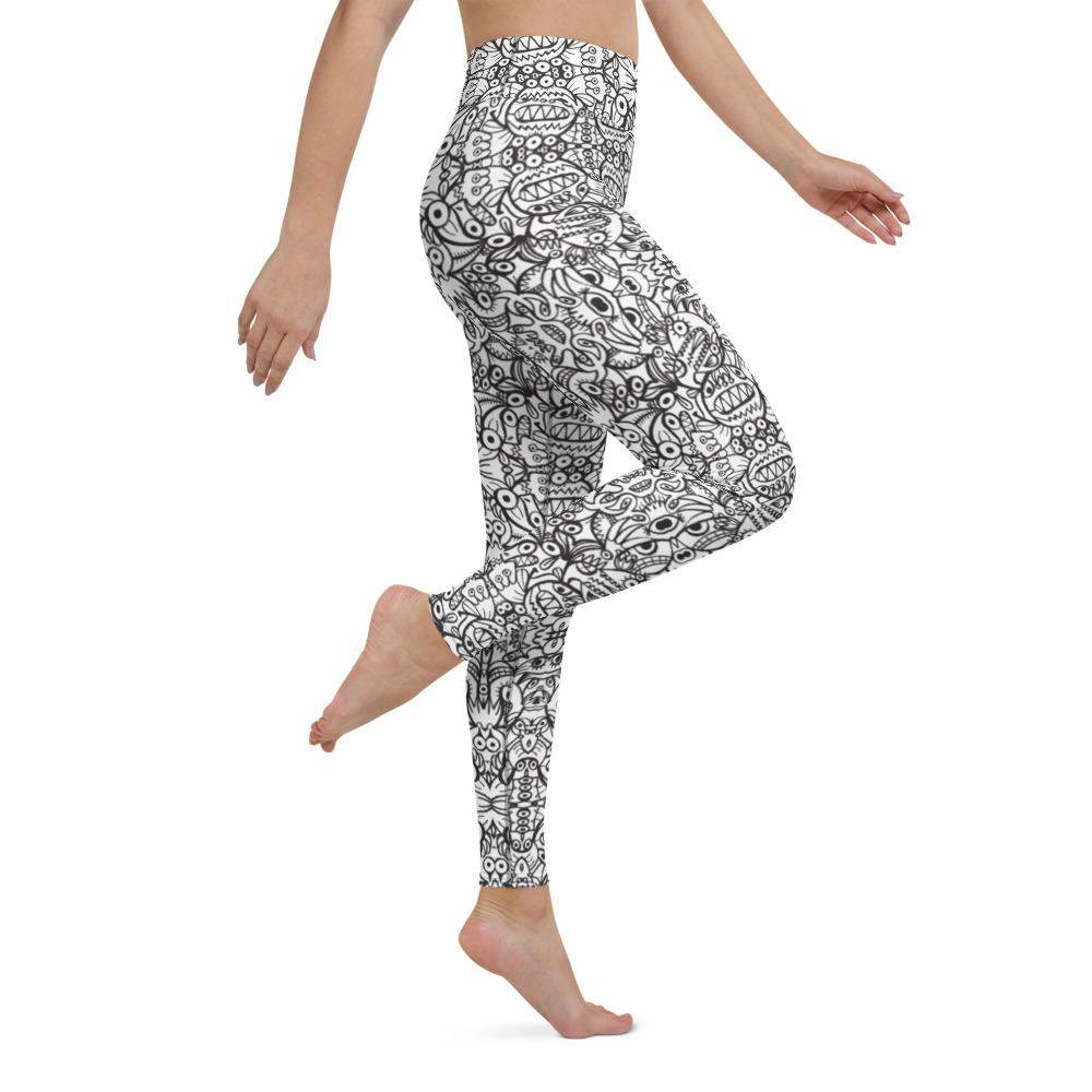 Brush style doodle critters Yoga Leggings. Side view