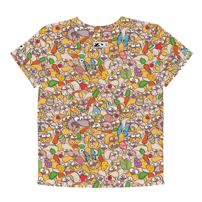 Thousands of crazy bunnies celebrating Easter Youth crew neck all-over print t-shirt. Back view