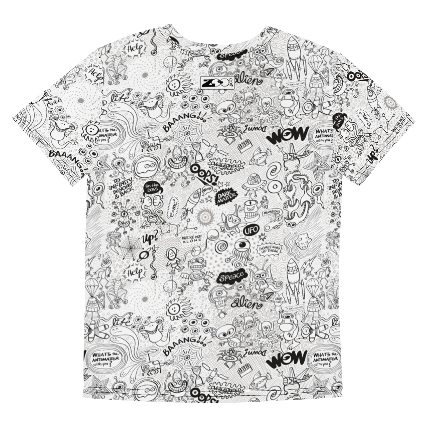 Celebrating the most comprehensive Doodle art of the universe Youth crew neck t-shirt. Back view