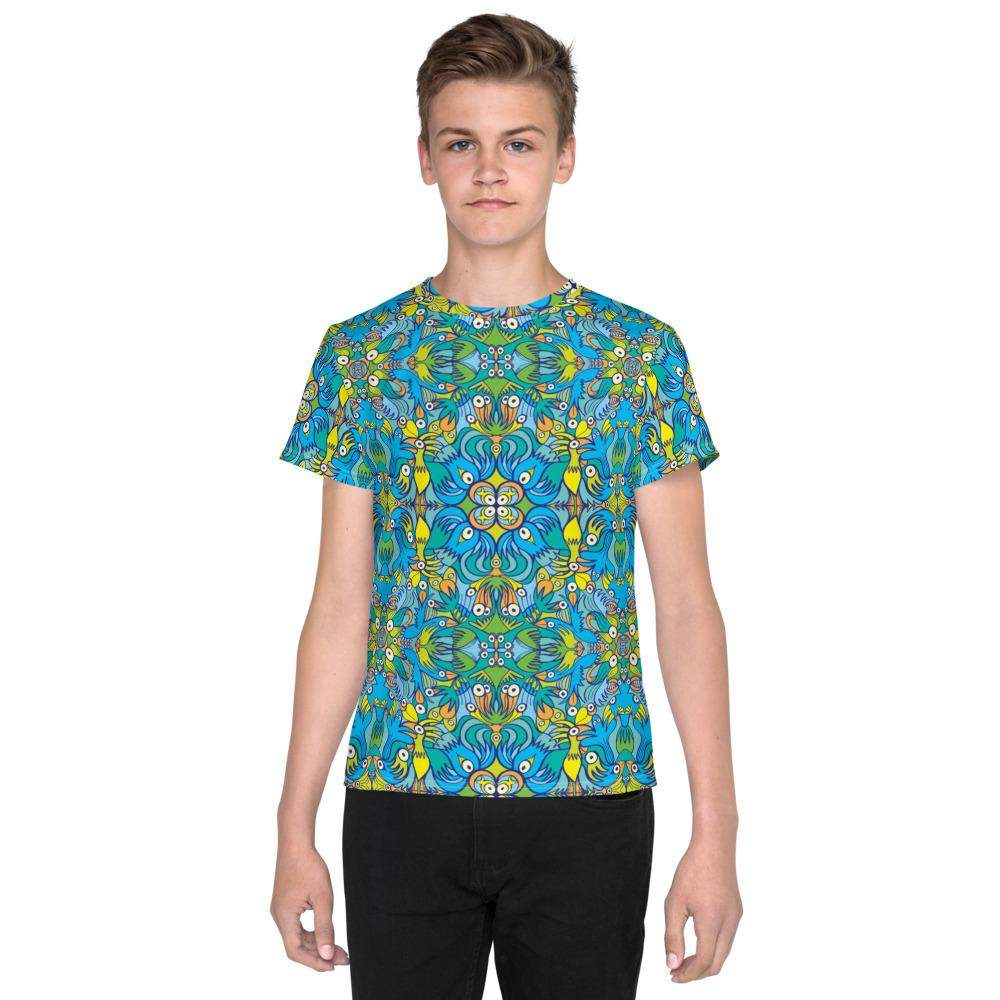 Exotic birds tropical pattern Youth crew neck t-shirt-Youth crew neck t-shirt
