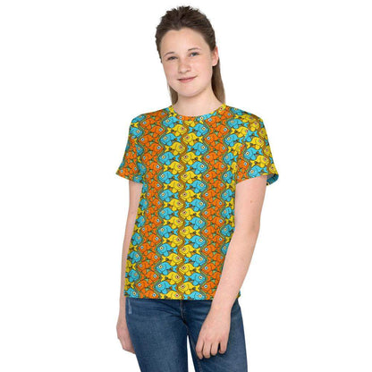 Smiling fishes colorful pattern Youth crew neck t-shirt-Youth crew neck t-shirt