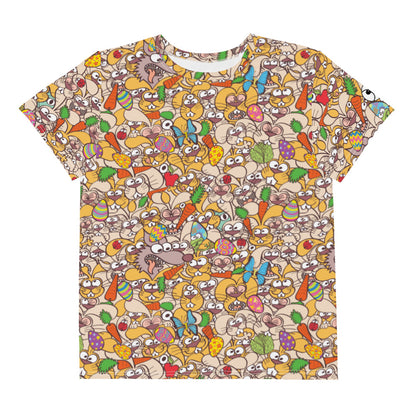 Thousands of crazy bunnies celebrating Easter Youth crew neck all-over print t-shirt. Front view