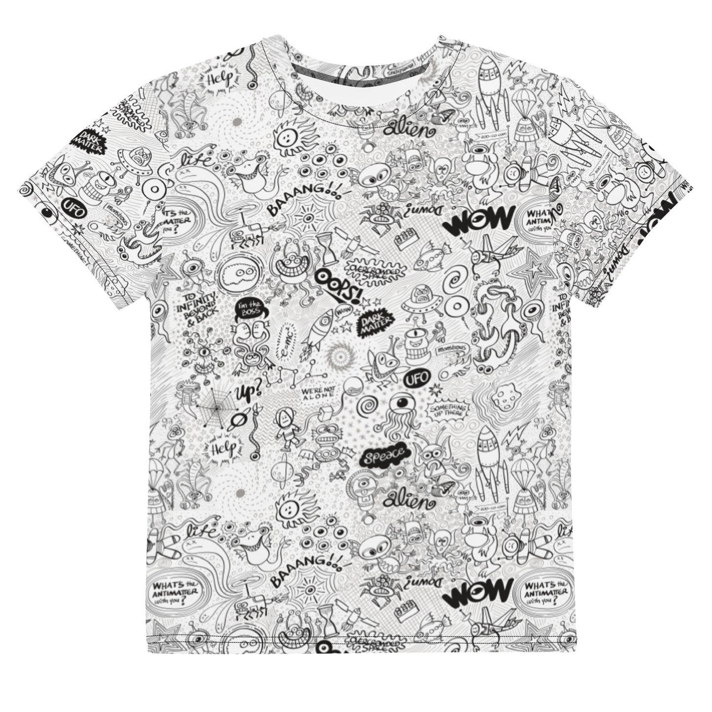 Celebrating the most comprehensive Doodle art of the universe Youth crew neck t-shirt. Front view