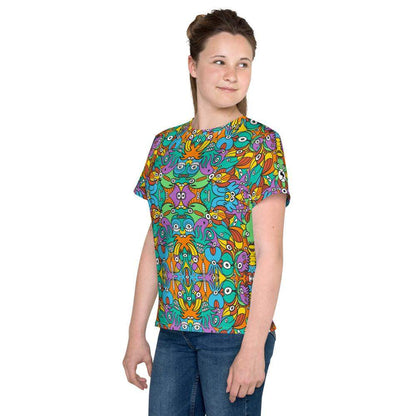 Fantastic doodle world full of weird creatures Youth crew neck t-shirt-Youth crew neck t-shirt
