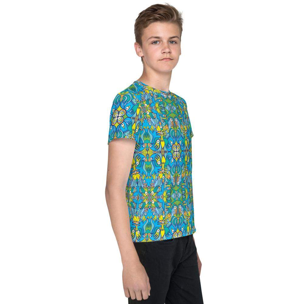 Exotic birds tropical pattern Youth crew neck t-shirt-Youth crew neck t-shirt