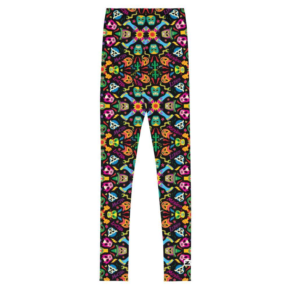 Mexican wrestling colorful party Youth Leggings-Youth Leggings