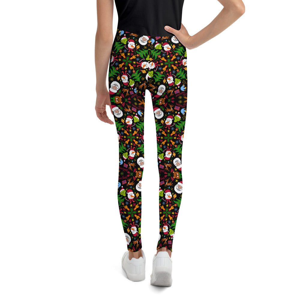 The joy of Christmas in a pattern design Youth Leggings. Back view