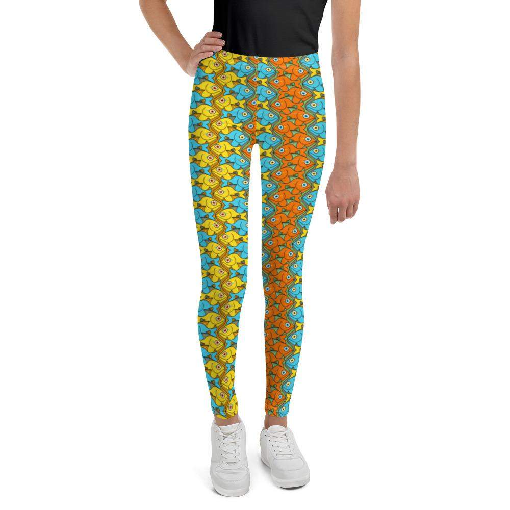 Smiling colorful fishes pattern Youth Leggings-Youth Leggings