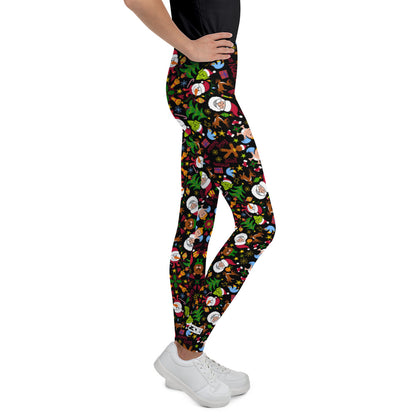 The joy of Christmas in a pattern design Youth Leggings. Side view
