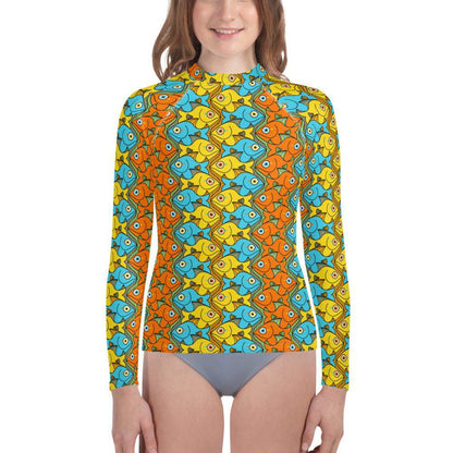 Smiling fishes colorful pattern Youth Rash Guard-Youth Rash Guard