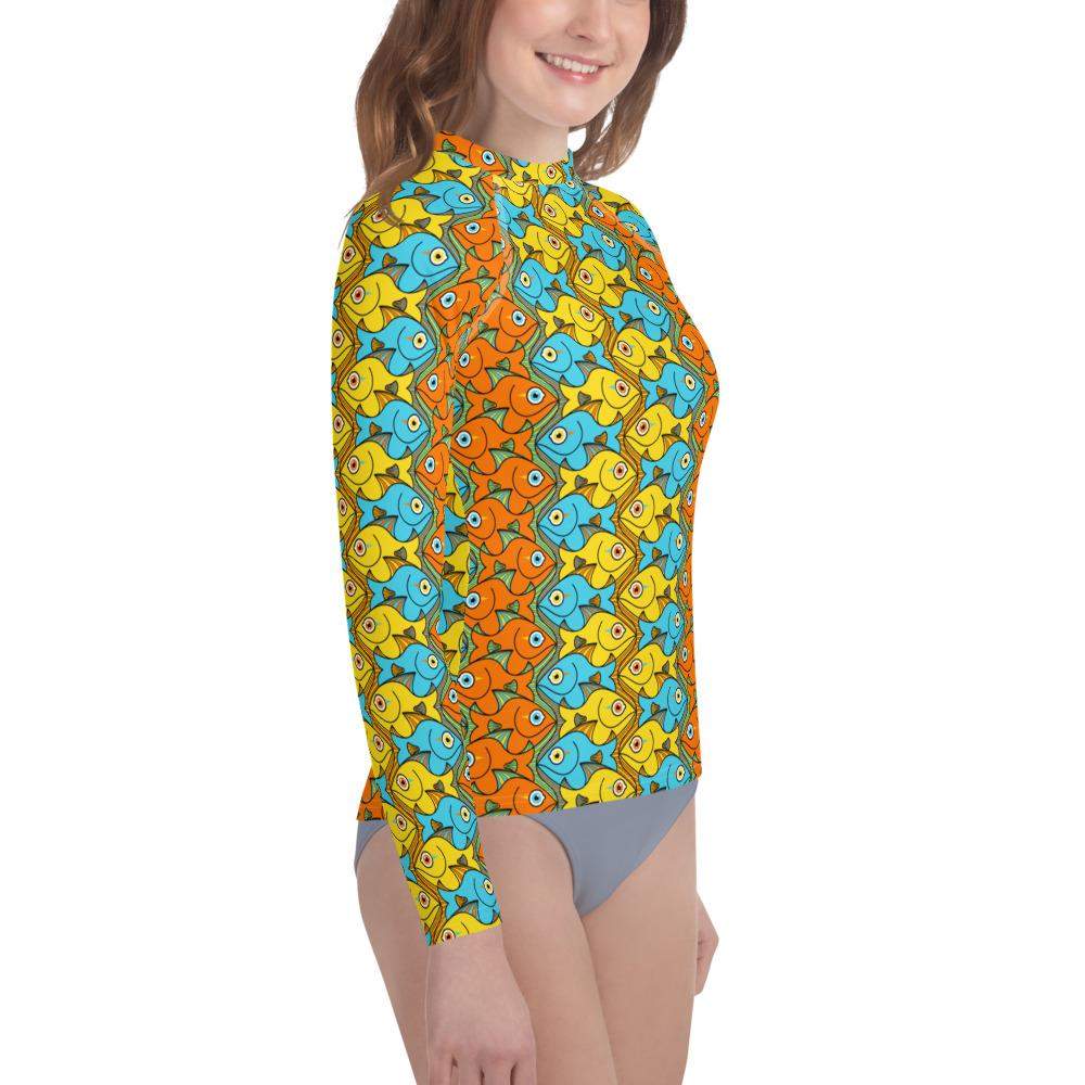 Smiling fishes colorful pattern Youth Rash Guard-Youth Rash Guard