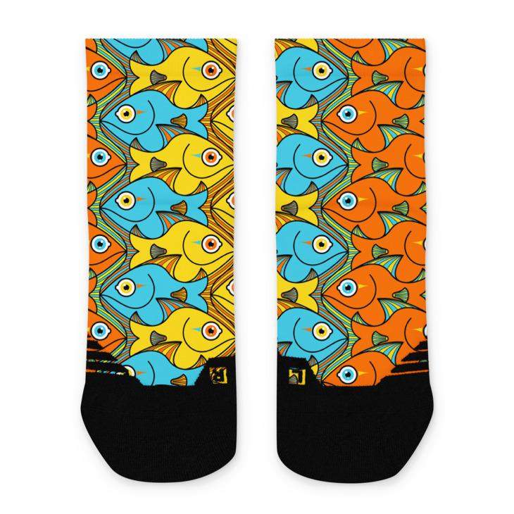 Smiling colorful fishes pattern Ankle socks-Ankle socks