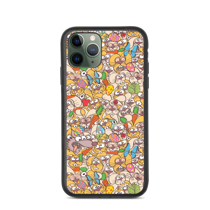 Thousands of crazy bunnies celebrating Easter Biodegradable phone case. iPhone 11 pro