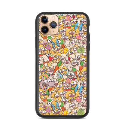 Thousands of crazy bunnies celebrating Easter Biodegradable phone case. iPhone 11 pro max