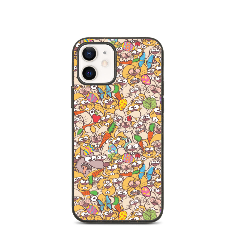 Thousands of crazy bunnies celebrating Easter Biodegradable phone case. iPhone 12
