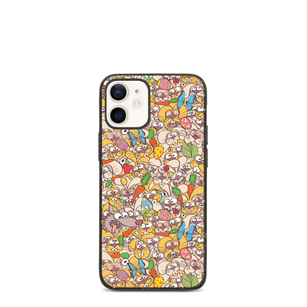 Thousands of crazy bunnies celebrating Easter Biodegradable phone case. iPhone 12 mini