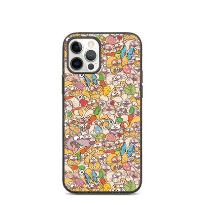 Thousands of crazy bunnies celebrating Easter Biodegradable phone case. iPhone 12 pro