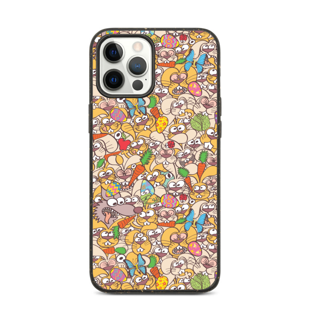 Thousands of crazy bunnies celebrating Easter Biodegradable phone case. iPhone 12 pro max