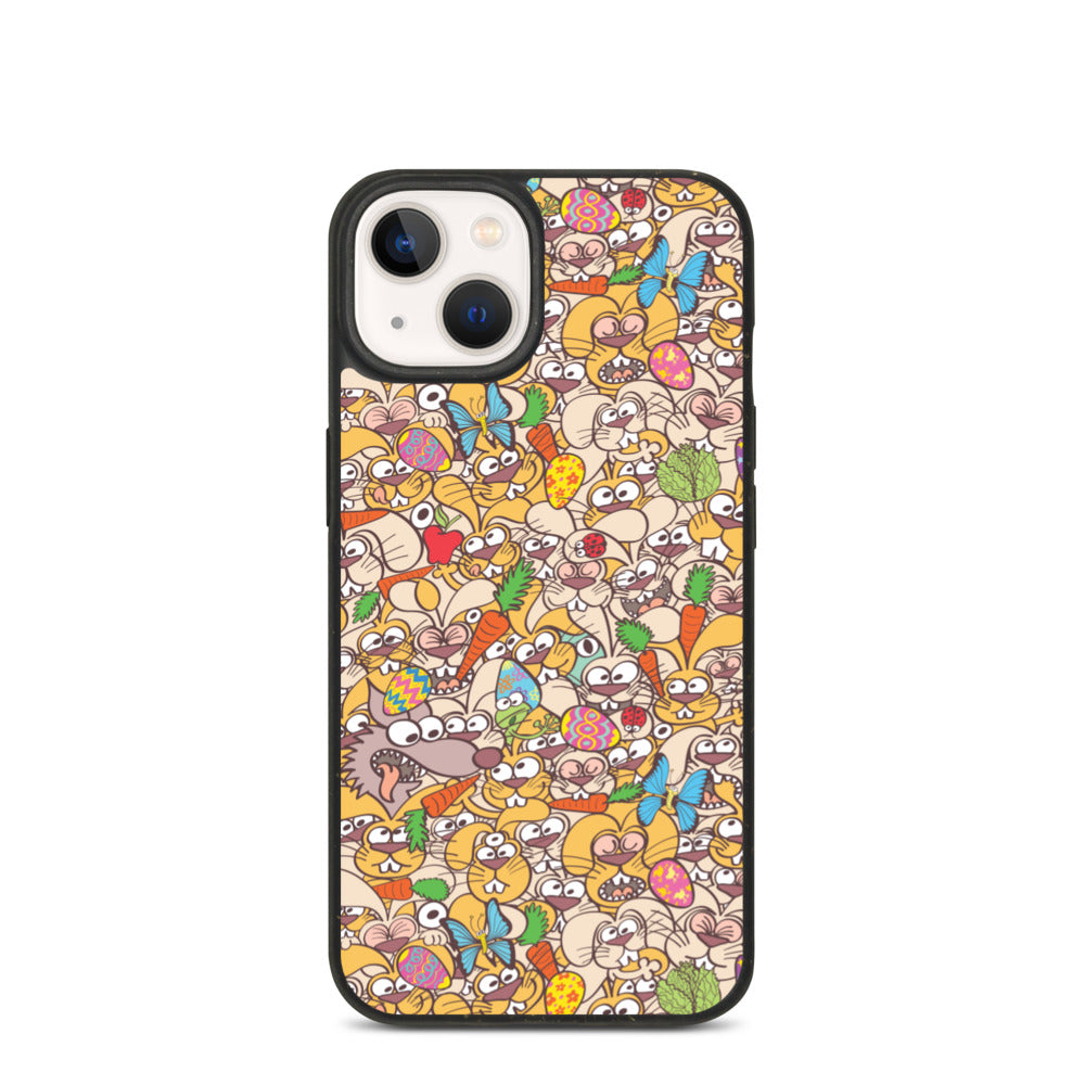Thousands of crazy bunnies celebrating Easter Biodegradable phone case. iPhone 13