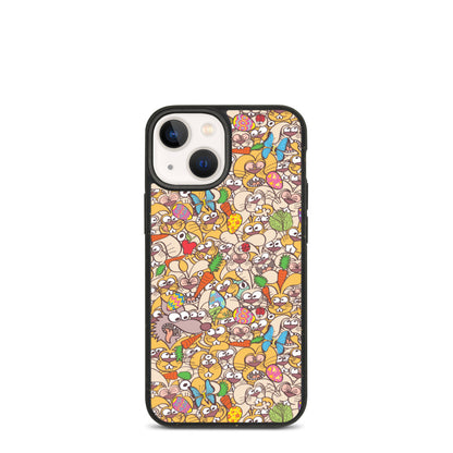Thousands of crazy bunnies celebrating Easter Biodegradable phone case. iPhone 13 mini
