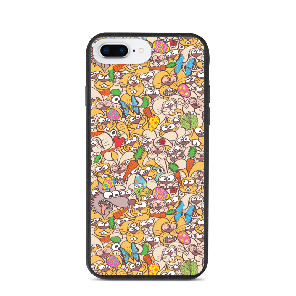 Thousands of crazy bunnies celebrating Easter Biodegradable phone case. iPhone 7 plus. iPhone 8 plus