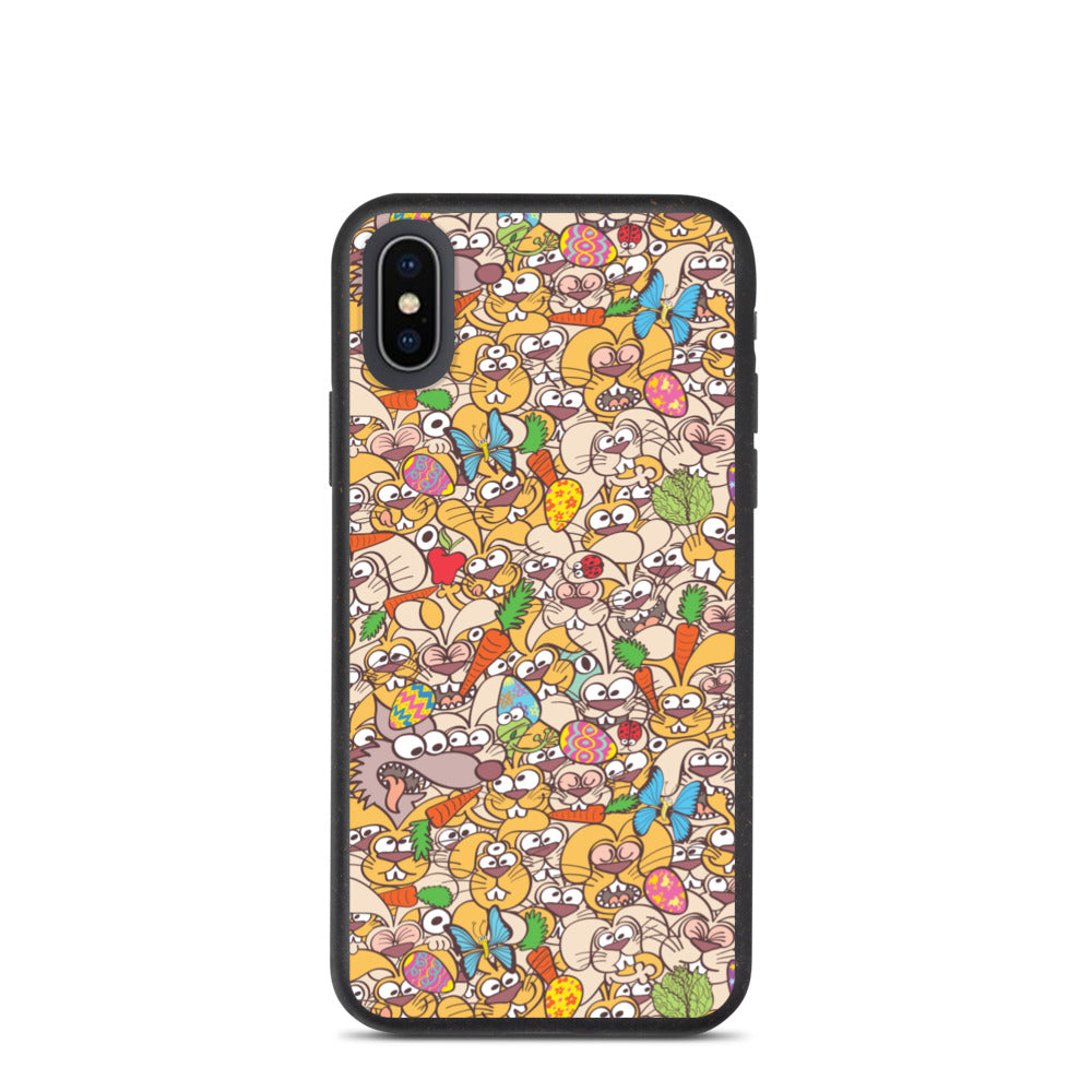 Thousands of crazy bunnies celebrating Easter Biodegradable phone case. iPhone x. iPhone xs
