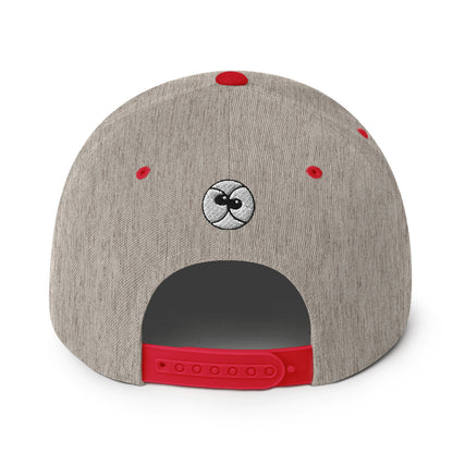 Zoo&co branded Snapback Hat. Heather grey red. Back view