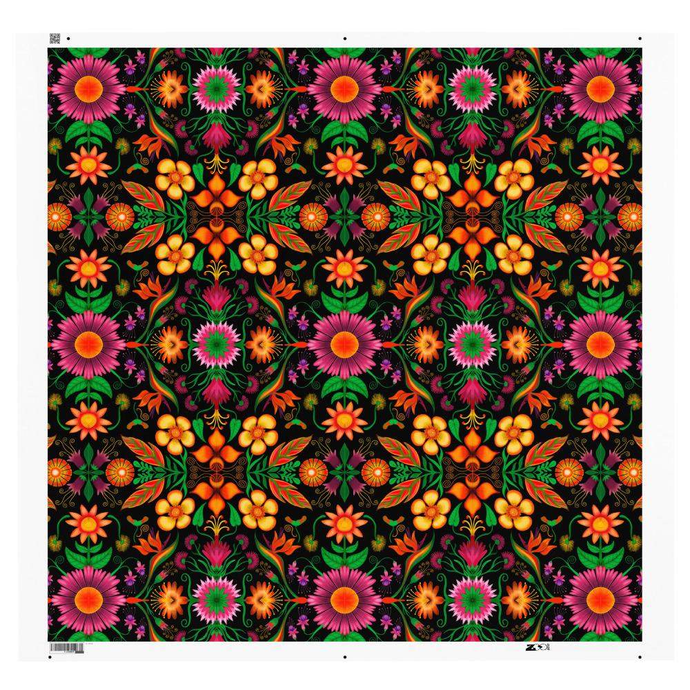 Wild flowers in a luxuriant jungle Recycled polyester fabric-Recycled polyester fabric