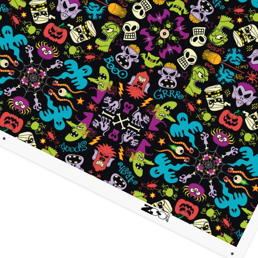 Spooky Halloween characters in a pattern design Recycled polyester fabric-Recycled polyester fabric