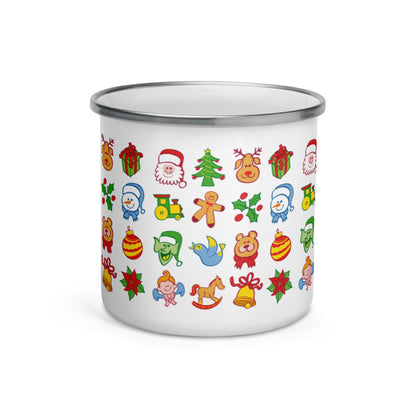 All Christmas stars pattern design Enamel Mug. 12 oz. Front view