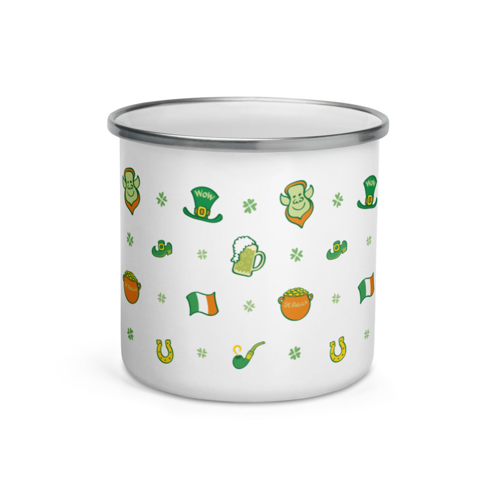 Celebrate Saint Patrick's Day in style Enamel Mug. Front view