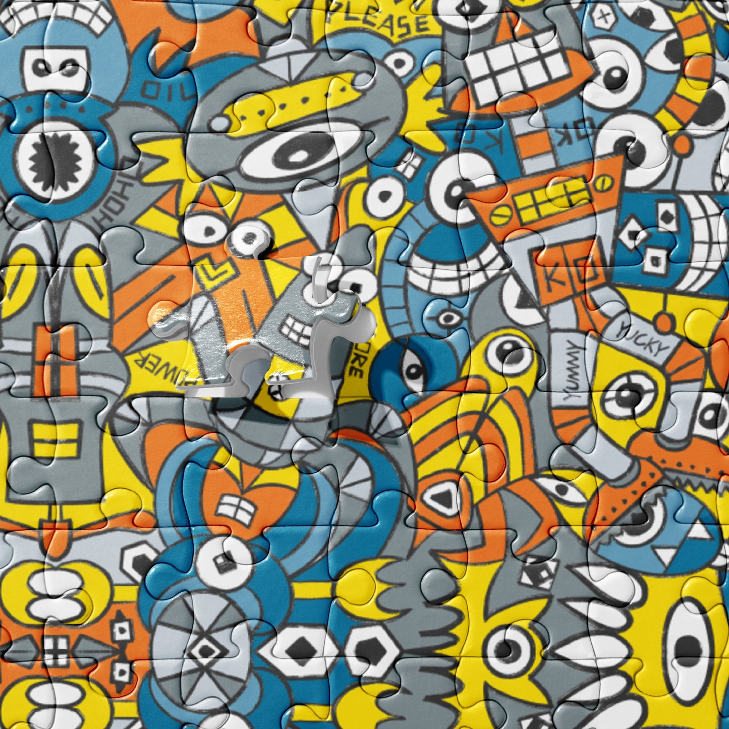 Retro robots doodle art Jigsaw puzzle. Product details