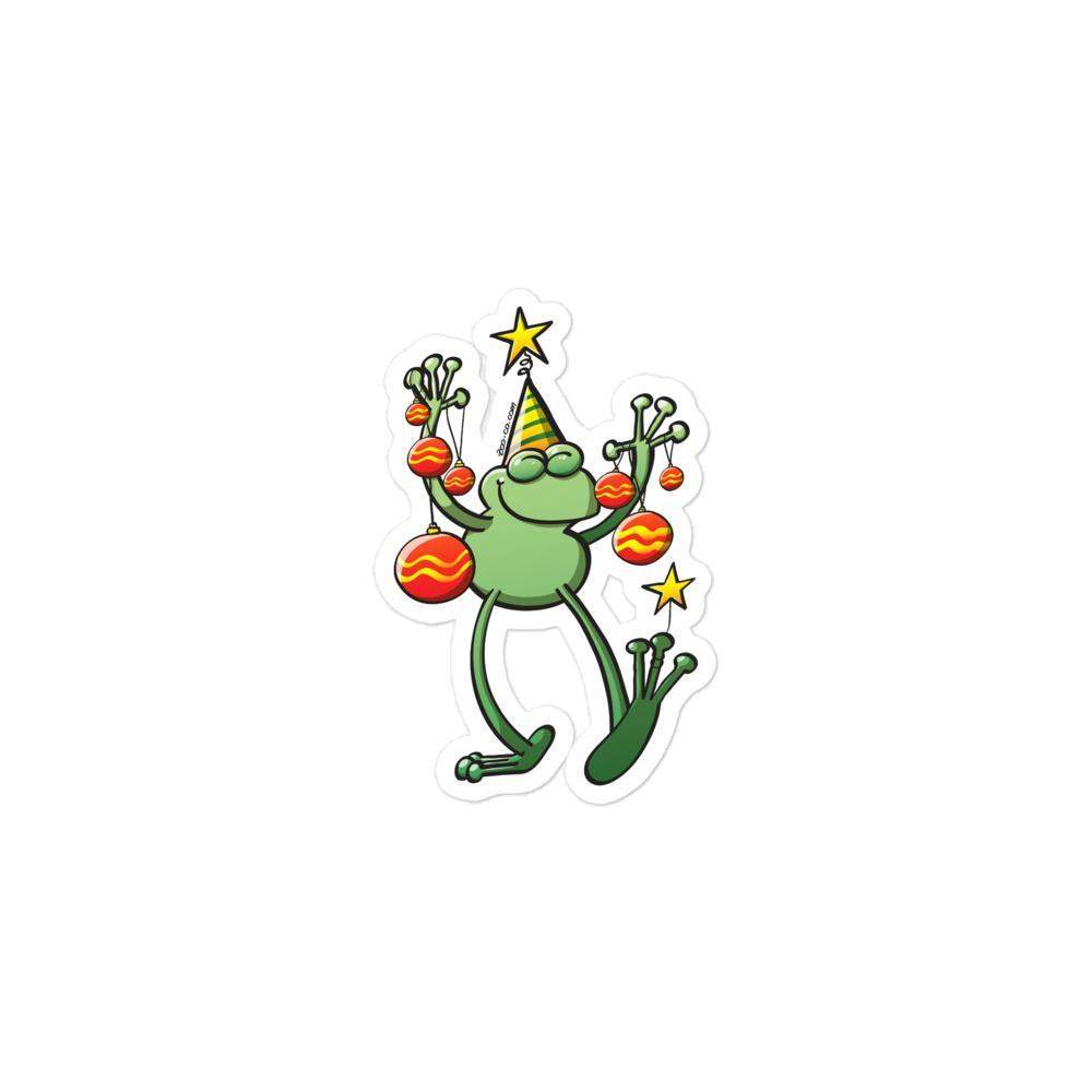 Green frog celebrating Christmas Bubble-free stickers-Bubble-free stickers