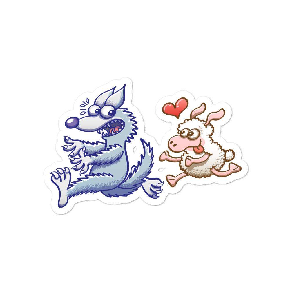 Sheep in love running after a wolf Bubble-free stickers-Bubble-free stickers