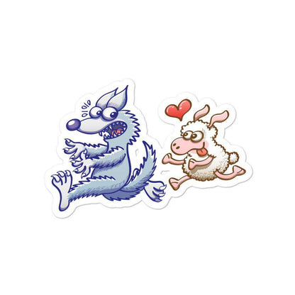 Sheep in love running after a wolf Bubble-free stickers-Bubble-free stickers