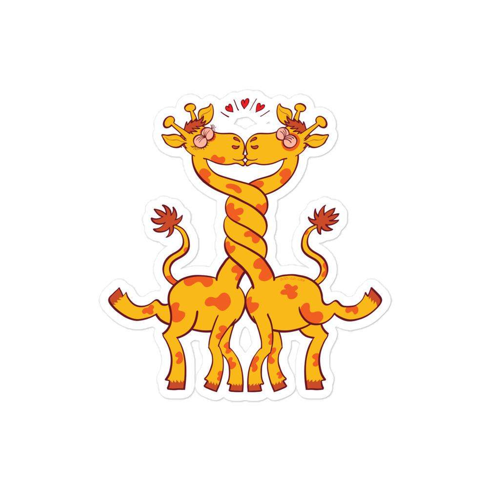 Sweet giraffes in love intertwining necks and kissing Bubble-free stickers-Bubble-free stickers
